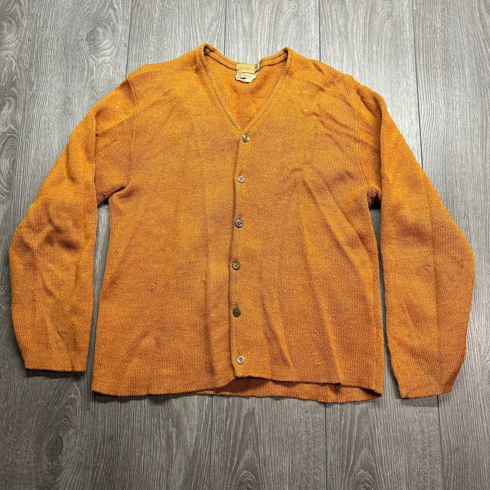 Vintage Jantzen Mens Cardigan Sweater Orange Pure Virgin Wool 60s Medium Canada